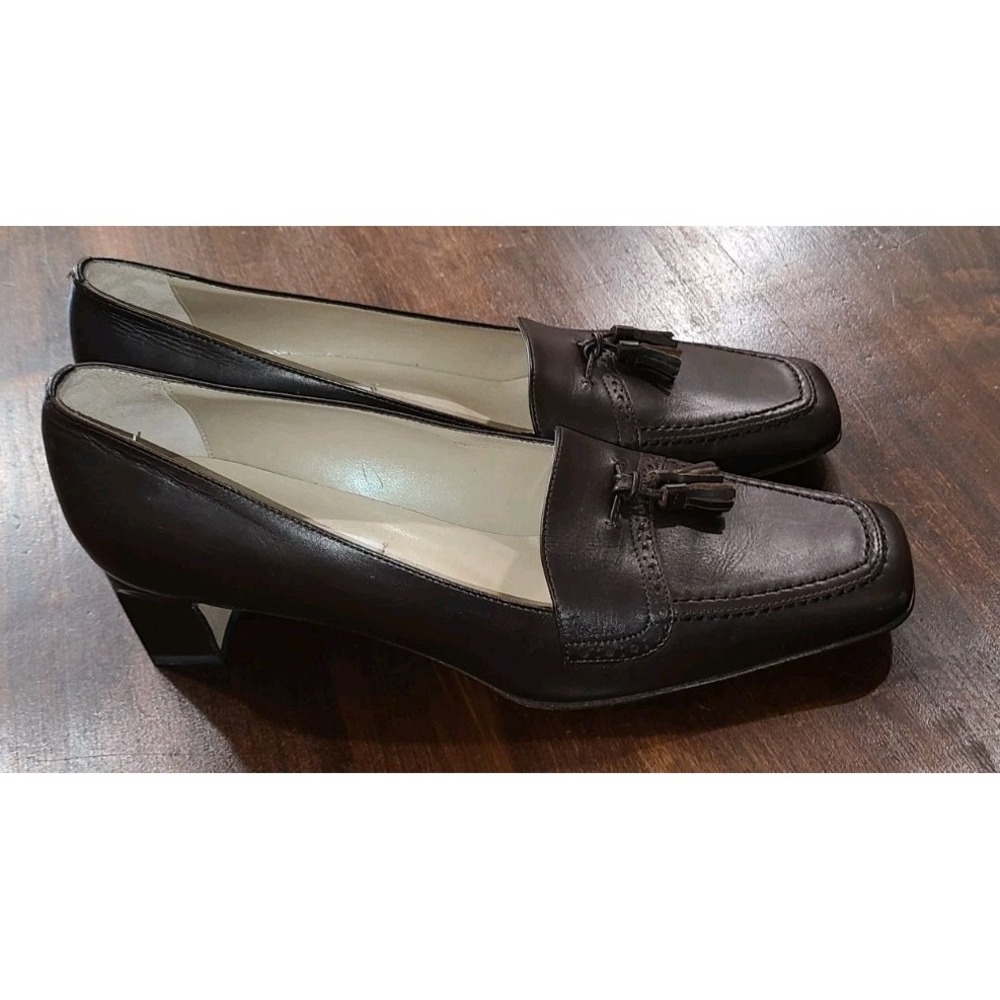 Talbots Made in Italy Brown Leather Tassel Loafer Women's 8N Square Toe - Picture 4 of 7